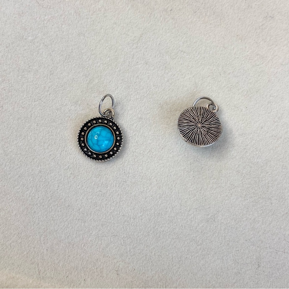 Blue Horizon Turquoise Medallion Charm –Silver Tone Pendant
